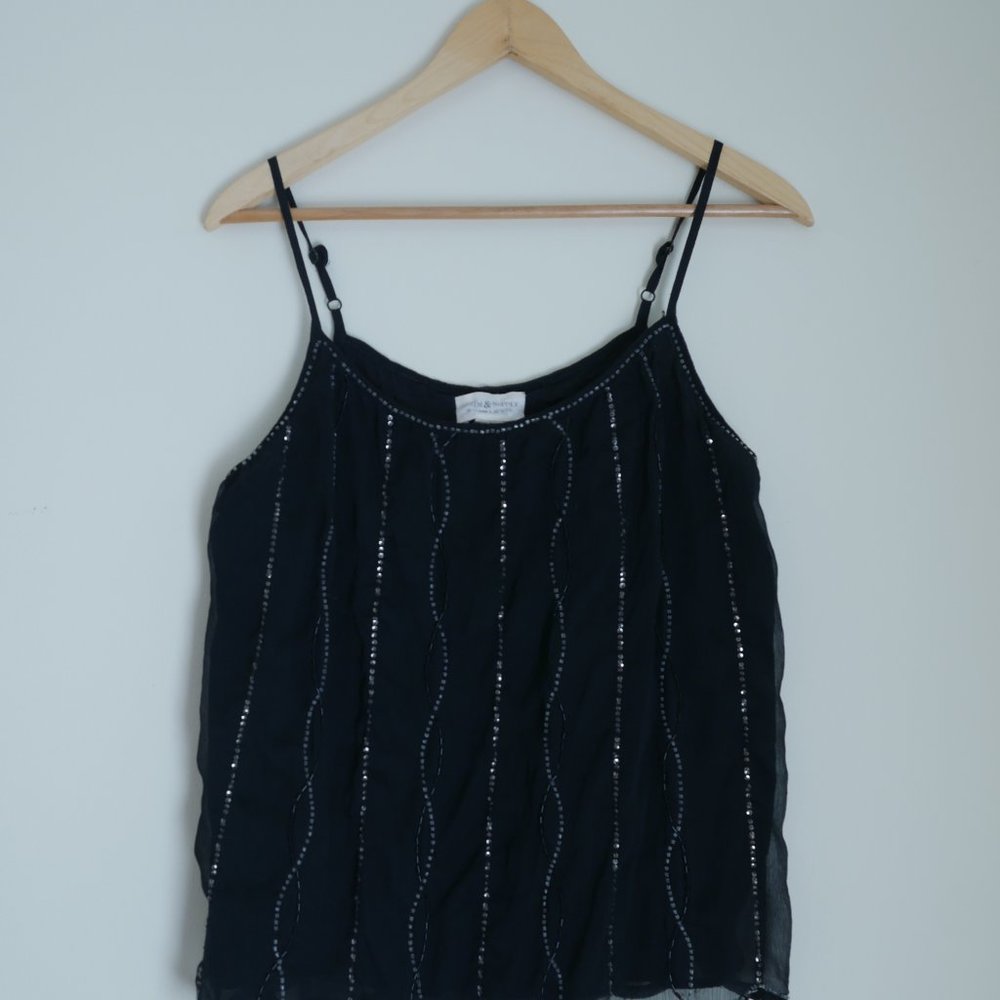 Denim & Supply Ralph Lauren Black Beaded Cami Top